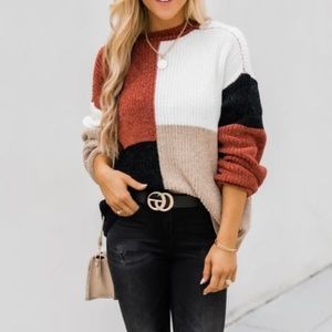 Pink Lily Color Block Sweater